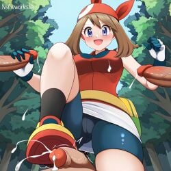 1boy 1girls ai_generated clothing cum cumming ejaculation female footjob gangbang handjob laugh low-angle_view may_(pokemon) multiple_boys nintendo nsfwworks.ia penis pokemon pokemon_trainer pov sex shoejob shoes smile stepped_on torn_clothes trample