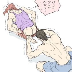 2boys ass bite_mark black_hair exposed_ass gay joestar_birthmark jojo's_bizarre_adventure jotaro_kujo male male/male male_only noriaki_kakyoin stardust_crusaders yaoi