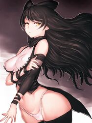 1girls abs alternate_breast_size big_breasts black_hair blake_belladonna breasts cleavage female female_only fumio_(rsqkr) large_breasts looking_at_viewer medium_breasts panties rwby solo thighhighs wide_hips