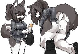 2024 ass big_ass blush brown_eyes canine dog_ears dog_girl dog_tail drunk female female_only furry furry_only grey_body grey_fur grey_hair looking_at_viewer looking_back looking_back_at_viewer multiple_poses panties raised_tail simple_background sixpixpen white_fur