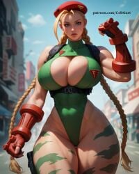 1girls ai_generated blonde_hair blue_eyes c18aiart cammy_white huge_breasts looking_at_viewer slim_waist street_fighter thick_thighs toned_female