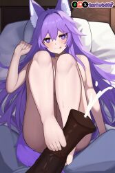 1girls ai_generated bed bedroom big_breasts big_breasts breasts breasts breasts breasts cum curvy cute dog_ears dog_girl doggirl female female female_focus female_only footjob highres hips horsecock huge_boobs huge_breasts kemonomimi laying_down laying_on_bed light_skin light_skinned_female long_hair patreon_username petgirl petite pillow purple_ears purple_eyes purple_hair purple_tail smug_face sticking_out_tongue thick_thighs thighs tori toriwoofs watermark wavy_hair white_skin white_skinned_female wide_hips wolf_ears