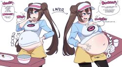 belly_expansion bloat bloated bloated_belly bloated_stomach bloated_tummy bloater bloating breasts burp burping elpacha2 pokemon rosa_(pokemon) stuffed_belly