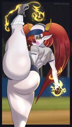 1girls ass baseball_cap baseball_uniform big_ass big_breasts big_butt blowing_bubblegum bubble_gum disney disney_channel disney_xd eyelashes eyeshadow fat_ass female female_only hekapoo horns large_ass leg_up long_hair looking_back massive_ass mtvoomer orange_eyes red_hair solo solo_female solo_focus star_vs_the_forces_of_evil thick_ass thick_thighs thighs twintails white_body white_skin wide_hips yellow_sclera