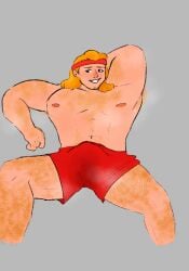 1boy bara duolingo eddy_(duolingo) hairy hairy_male long_hair male male_only muscular muscular_male musk musk_clouds musky_cock sportswear sweat sweat_stain sweaty