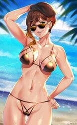 1girls abs bikini breasts brown-tinted_eyewear cameltoe cleavage coco_adel female female_only looking_at_viewer looking_over_eyewear looking_over_glasses looking_over_sunglasses lulu-chan92 rwby solo sunglasses thigh_gap tinted_eyewear yellow-tinted_eyewear