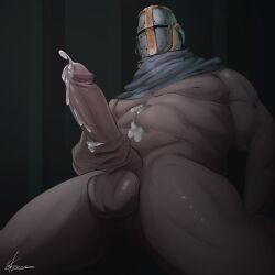 1boy balls bara barazoku big_balls big_penis cathedral_knight completely_nude completely_nude_male cum cum_drip cum_dripping_from_penis cum_on_chest cum_on_pectorals cum_on_self dark_souls dark_souls_3 ekzonzz erection fromsoftware gay genital_fluids hand_on_penis hard_on helmet huge_balls huge_cock male male_focus male_nipples male_only manly masturbation muscular_male nipples nude orgasm penis solo solo_male touching_penis yaoi