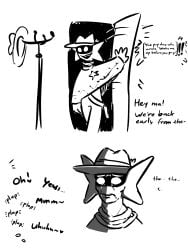 absurd_res anthro clothed clothing comedy comic cowboy cowboy_hat cowboy_outfit dialogue drasha69 frown funny hat headgear headwear hi_res humor male monster name_drop offscreen_character offscreen_female offscreen_male offscreen_sex open_mouth simple_background smile solo starlo_(undertale_yellow) tagme teeth text topwear undertale_yellow