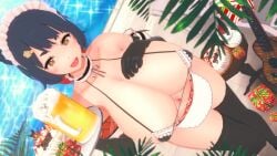 alternate_breast_size big_breasts bikini black_legwear breasts dutch_angle genshin_impact huge_breasts koikatsu pubic_tattoo solo_female taf4mad tattoo thighhighs xiangling_(genshin_impact)