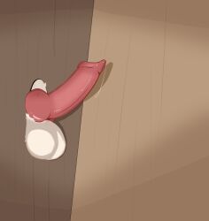 absurd_res animal_genitalia animal_penis anthro balls bodily_fluids canid canine canine_genitalia canine_penis caninewine caninewine_devan canis erection genital_fluids genital_focus genitals glory_hole hi_res knot leaking_precum male mammal penis penis_focus precum presenting_penis simple_background solo wolf