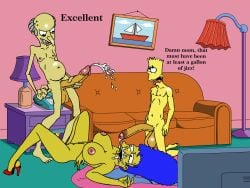 20th_century_fox 20th_century_studios accurate_art_style after_oral bart_simpson cum_in_mouth female high_heels hyper_penis incest male_masturbation marge_simpson montgomery_burns sbb the_simpsons yellow_body yellow_skin