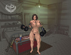 1girls abs areolae armor bare_shoulders barefoot bed bedroom belly big_breasts bottle breasts brotherhood_of_steel brown_eyes brown_hair cleavage clock dog_tags dumbbell exercise fallout fallout_4 feet female female_only figure fingerless_gloves flower gloves grey_background gun huge_breasts human lamp large_breasts lipstick locker looking_away muscles muscular muscular_female navel nipples panties partially_colored pillow pink_lipstick pip-boy pubic_hair short_hair solo splatpixel standing tattoo thick_thighs thong toes topless underwear weapon weightlifting weights wide_hips