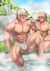 2boys balls bara bara_tits barazoku beard big_balls blush blushing blushing_male bulge completely_nude completely_nude_male daddy dilf facial_hair fate/grand_order fate_(series) gay hairy liuoie2 male male/male male_focus male_nipples male_only male_pubic_hair manly mature_male munenori_yagyuu muscular_male nipples nude penis shinpachi_nagakura shinpachi_nagakura_(fate) solo_male wet yagyuu_munenori_(fate) yaoi