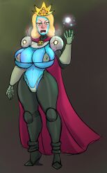 adult_swim armored_gloves beth_smith bikini biting_lip blue_skin breasts_bigger_than_head cleavage color crown curvy diklonius female female_only high_boots huge_breasts looking_at_viewer magic mature_female milf nipples_visible_through_clothing rick_and_morty sketch thick_thighs voluptuous