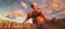 3d 3d_(artwork) big_breasts breasts giantess jgrfgts meiirii nier nier:_automata white_hair yorha_2b