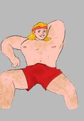 1boy bara duolingo eddy_(duolingo) hairy hairy_male long_hair male male_only muscular muscular_male sportswear