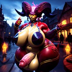 ai_generated big_penis darksiders darksiders_genesis demon dis_(darksiders) futa_only futanari glowing_eyes huge_balls huge_breasts public thick_thighs wide_hips