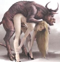 bent_over bull erect_penis high_heels looking_at_viewer male_on_top monster monster_on_female naked_female oozing_cum pornotopia sagemonn zoophilia