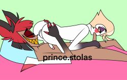 69 69_position alastor_(hazbin_hotel) ass balls blonde_hair butt gay hazbin_hotel homosexual lucifer_morningstar_(hazbin_hotel) male oral penis prince.stolas red_hair yaoi