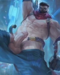 1boy abs azalien bara bich_hoan bichhoan big_balls big_penis erection hard_on league_of_legends male male_only muscular_male ninja pecs pulsefire_series pulsefire_shen shen smooth_skinned_male solo_male