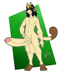 1boy 2018 3_toes abs alpha_channel anthro anthrofied barefoot big_ears big_penis big_tail big_testicles black_eyes black_hair brown_fur coin erection feet feline furry green_background hair hand_on_hips huge_penis huge_testicles humanoid_penis hyper hyper_penis hyper_testicles kokoro-doll long_hair looking_at_viewer male male_meowth male_only meowth nintendo no_nipples nude original_character penis pokémon_(species) pokemon pokemon_rgby simple_background smile solo standing tail teeth testicles text video_games watermark whiskers white_border