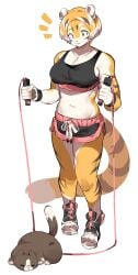 1girls anthro big_breasts breasts dolphin_shorts female furry jump_rope mx99926 oc short_hair short_shorts shorts smiling smiling_at_another solo solo_focus sports_bra striped striped_body striped_fur stripes thick_thighs wide_hips