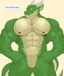 2_horns abs anthro biceps dragon green_body hi_res horn male muscular muscular_anthro muscular_male mythological_creature mythological_scalie mythology pecs ragner reachea scales scalie slit tail