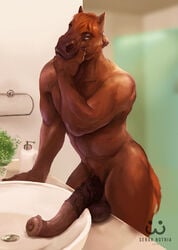 animal_genitalia animal_penis anthro clothed clothing equine equine_penis horse horsecock male male_only mammal muscular nude penis skrawl solo towel