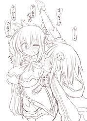 2girls armpit_fetish armpit_licking armpits blush breasts d-pad d-pad_hair_ornament female_only monochrome multiple_girls neptune_(neptunia) neptunia_(series) noire saliva saliva_trail sekiri tagme tied_hair twintails yuri