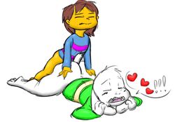 !!! 2boys asriel asriel_dreemurr big_ass big_butt brown_hair cum cum_in_ass frisk grass male_only penis undertale white_skin yaoi yellow_skin