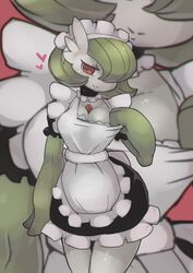 1girls 3_fingers apron big_ass big_breasts big_hands breasts busty choker cleavage clothed cute digital_media_(artwork) dress eyelashes female female_only gardevoir green_hair green_skin hair_over_one_eye half-closed_eyes heart hourglass_figure large_breasts looking_at_viewer maid maid_headdress maid_uniform mammal nintendo pokemon pokemon_(species) pokemon_rse red_background red_eyes seductive short_dress short_hair smile smiling smiling_at_viewer solo standing tagme teasing tenyati thighs tight_clothing voluptuous white_skin wide_hips zoom_layer