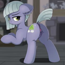 2018 anatomically_correct anatomically_correct_pussy animal_genitalia animal_pussy anus ass blurred_background clitoris cutie_mark digital_media_(artwork) dock earth_pony equine equine_pussy eyelashes female feral friendship_is_magic hair hi_res horse inside limestone_pie_(mlp) mammal my_little_pony negasun pony pussy solo