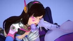 1futa 1girls 3d after_oral after_orgasm areolae arm_tattoo blizzard_entertainment blue_background blue_skin bodysuit breasts breasts_out brown_hair cum cum_on_breasts cum_on_clothes cum_on_face d.va demolljok duo female futa_on_female futanari gloves hand_on_cheek headset highres honey_select huge_cock human intersex large_breasts long_hair nipples one_eye_closed oral overwatch penis small_breasts studio_neo tattoo veiny_penis whisker_markings widowmaker