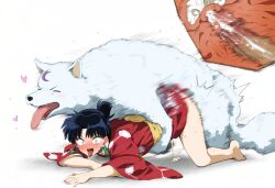 1boy 1girls ai_generated animal_on_ass blush canine censored cum cum_in_pussy cum_in_uterus doggy_style female female_on_feral feral feral_on_female inuyasha kagura_(inuyasha) knot male male/female white_fur x-ray zoophilia