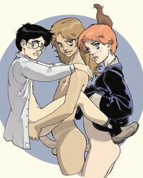 3boys anal daisy_chain femboy genderswap harry_james_potter harry_potter hermione_granger jjfrenchie ron_weasley rule_63 scabbers threesome trap