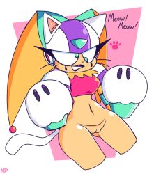 android ass ass_visible_through_thighs cat_costume cat_ears cat_paws cat_tail clown clown_costume clown_girl clown_makeup clown_man cute exposed_pussy genderswap_(mtf) jester jester_hat long_arms mega_man mega_man(classic) mega_man_8 meowing nocklepie paws presenting_pussy pussy robot robot_girl rule_63 shiny_skin showing_pussy smile smile_at_viewer smooth_skin stretchy_arms tagme white_gloves