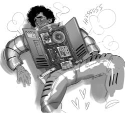 averting_eyes awwlba blush blush date_everything hairy hairy_male hector_valentino_airnesto_condicionado maintenance male male_focus male_only robot_humanoid steam steaming_body
