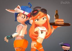 2girls 3d 3d_(artwork) annoyed_expression deekystjohn embarrassed female_only glitch_productions hooters hooters_uniform human_meggy meggy_spletzer miles_broflovski_(deekystjohn) smg4 tari_(smg4)