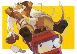 anthro balls biped brown_body brown_fur feathered_wings feathers foreskin fur genitals glans hi_res horn humanoid_genitalia humanoid_penis kemono male milkytiger1145 penis solo tail truck_(vehicle) vehicle wings