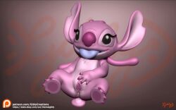 3d_(artwork) alien angel_(lilo_and_stitch) anthro anthro_only disney female feral genitals gibly lilo_and_stitch pink_body pussy size_difference smaller_female solo spread_pussy spreading tongue tongue_out