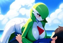 1boy 1boy1girl 1girls ai_generated big_breasts blush duo female furry gardevoir human human_on_anthro imminent_sex male/female mullon novelai pokemon pokemon_(species) pokephilia straight straight