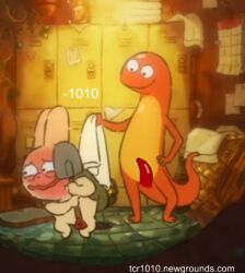 awkward_smile burrow_(cartoon) casual_exposure casual_nudity edited edited_screencap exposing_self orange_skin pixar rabbit red_face salamander salamander_(amphibian) sparkshorts tracer1010