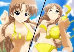 2girls ai_momoi bikini breasts cap closed_mouth female futakoi futakoi_alternative glasses long_hair mai_momoi momoi_ai momoi_mai multiple_girls screencap siblings sisters stolen_bikini stolen_swimsuit swimsuit theft twins wardrobe_malfunction