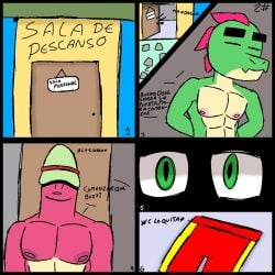 2023 2boys brawl_stars buzz_(brawl_stars) buzz_x_doug comic doug_(brawl_stars) erection furry gay gay_domination hi_res mrgatuber penis spanish_text supercell wanting_sex