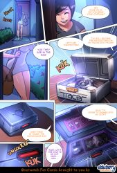 2024 chapter_1 comic comic_page cosplay dress ebluberry english_text overwatch overwatch_2 purple_hair short_hair tracer tracer_(cosplay) widowmaker widowmaker_(cosplay)