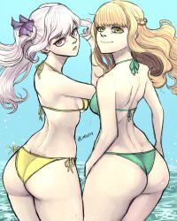 2girls ass_focus ass_shot beach big_ass big_breasts bikini bikini_bottom bikini_top black_clover breasts clothed clothed_female female female_only light-skinned_female light_skin limn044 looking_at_viewer medium_breasts mimosa_vermillion multiple_girls noelle_silva silver_hair