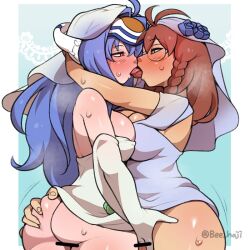 bee_haji brown_hair female kissing kos-mos long_hair shion_uzuki tagme thick_thighs wide_hips xenosaga yuri yuri