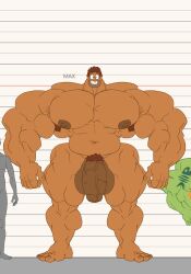 armpit_hair balls bara barefoot big_muscles big_penis boy_girl_dog_cat_mouse_cheese feet flaccid height_chart human hyper_muscles male male_only max_(boy_girl_dog_cat_mouse_cheese) muscles muscular nude penis remert solo solo_male standing