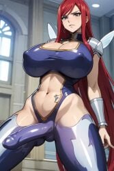 ai_generated armor balls bulge bulge_through_clothing erza_scarlet fairy_tail futanari huge_breasts huge_cock jaconicon red_hair tagme