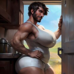 1boy ai_generated big_ass big_breasts big_butt brown_hair busty busty_boy curvy curvy_male huge_breasts jackvinsanity male male_only male_with_breasts solo solo_male